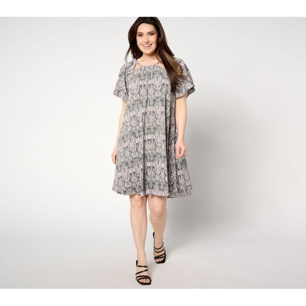 Women Control Women's Petite Dress PM Flutter-Sleeve Cutout Multi-colored